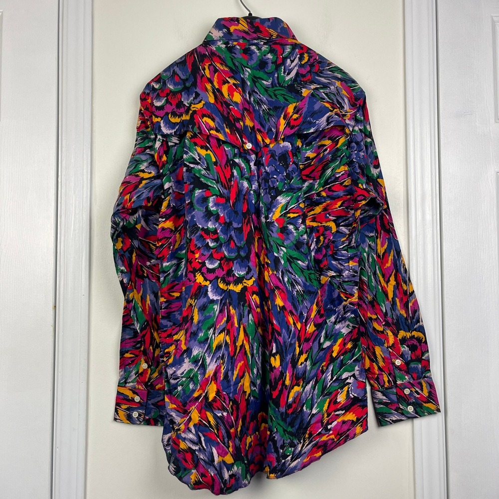 VTG Wrangler Mens M 16.5-35 Cotton Western Cowboy Button Up Floral Feather - Picture 5 of 9